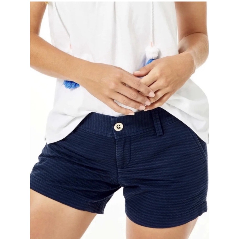 Lilly Pulitzer Callahan Shorts Navy Blue Cotton Seersucker Shorts Pockets